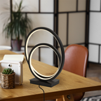LED Table Lamp Double Ring Design Dimmable Integrated LED Black Matte Finish
