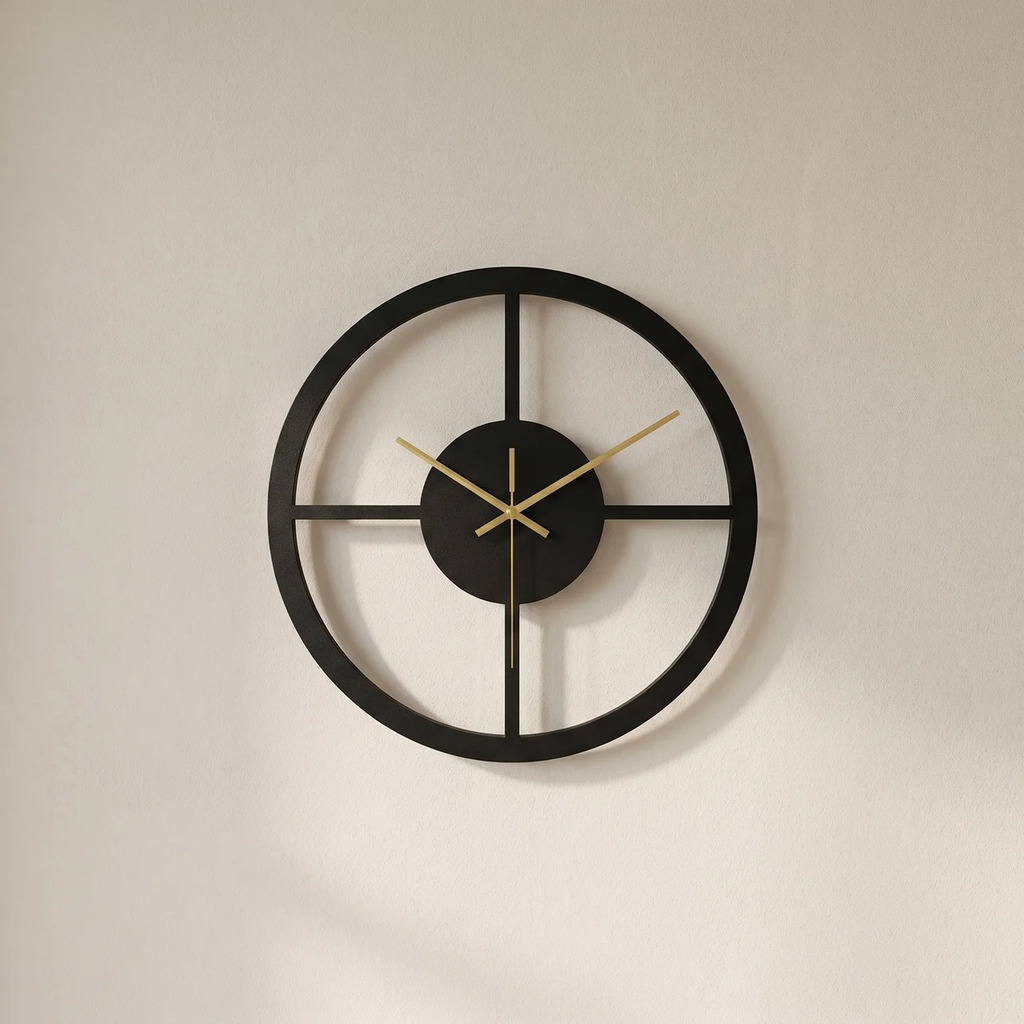 Silent Wall Clock Geometric Black Acrylic Quartz Design