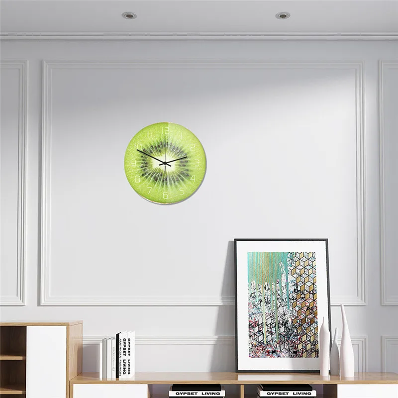 Wall Clock Fruit Theme Analog Display Plastic Glass Indoor Decor