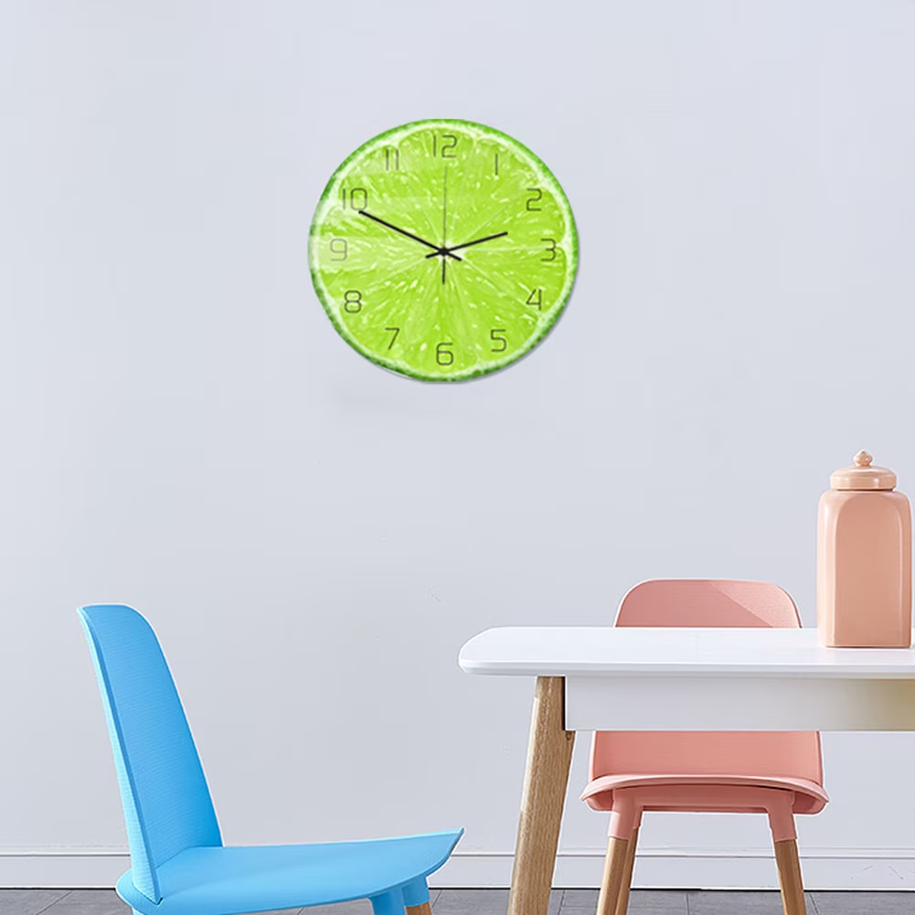 Wall Clock Fruit Theme Analog Display Plastic Glass Indoor Decor