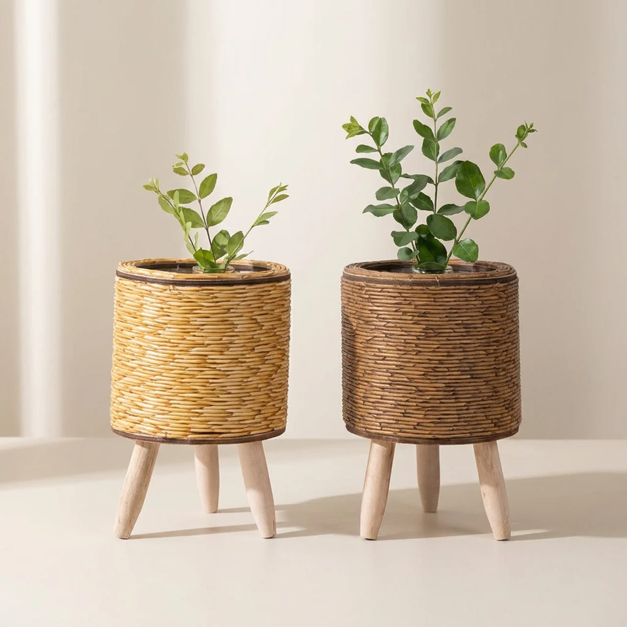 Plant Pot Indoor Outdoor Plastic Space Saving Natural Scandinavian Puck