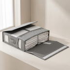Foldable Bedding Organizer Structured Fabric Storage for Linens and Closet Shelves
