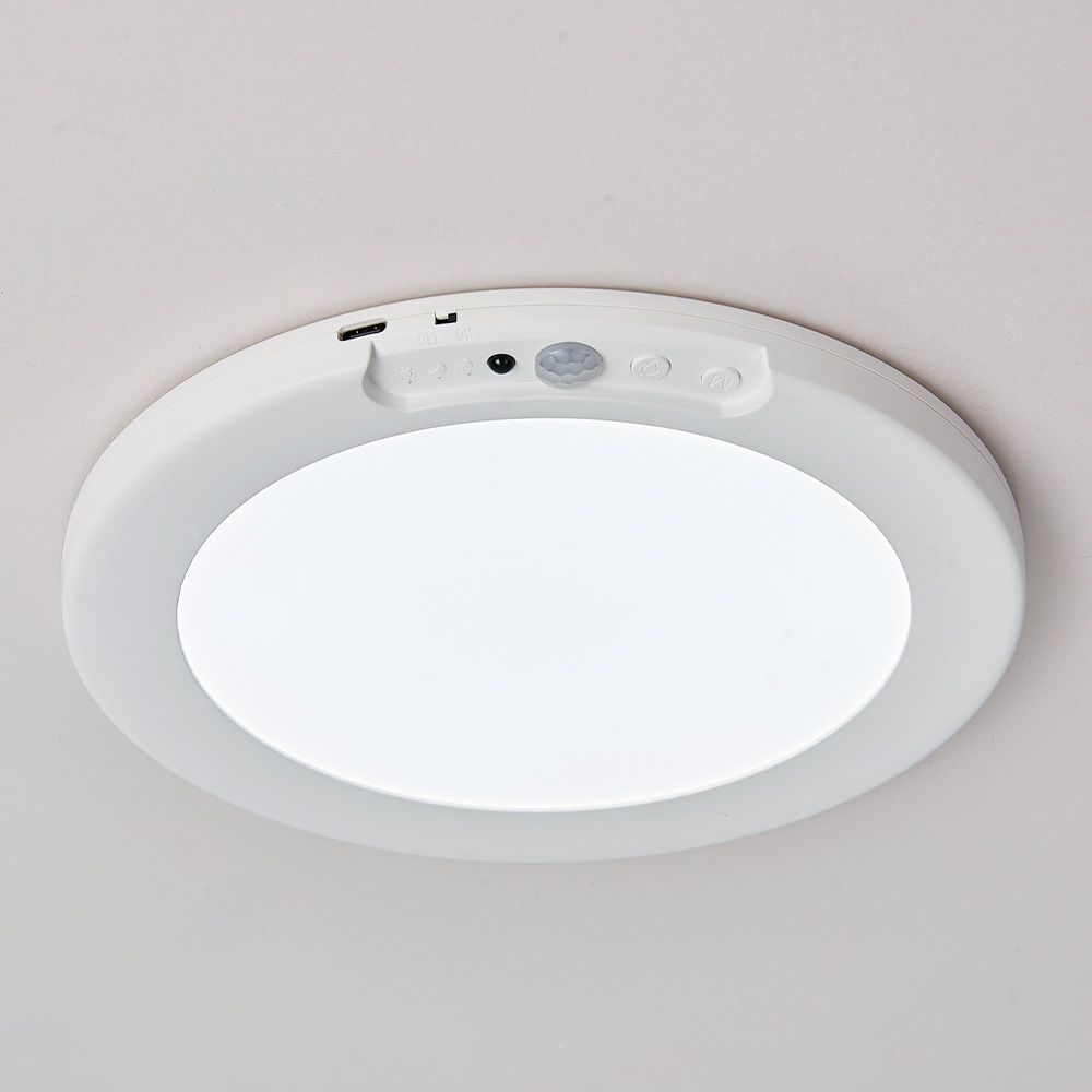 Motion Sensor LED Ceiling Light Warm White Battery Operated Compact Design