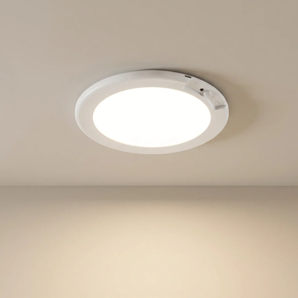 Motion Sensor LED Ceiling Light Warm White Battery Operated Compact Design