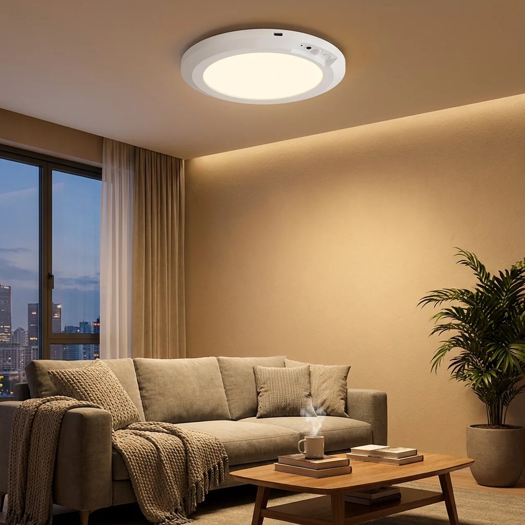 Motion Sensor LED Ceiling Light Warm White Battery Operated Compact Design