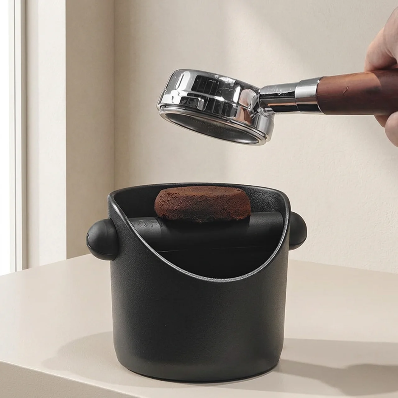 Coffee Knock Box Compact ABS Container with Non Slip Base and Removable Knock Bar