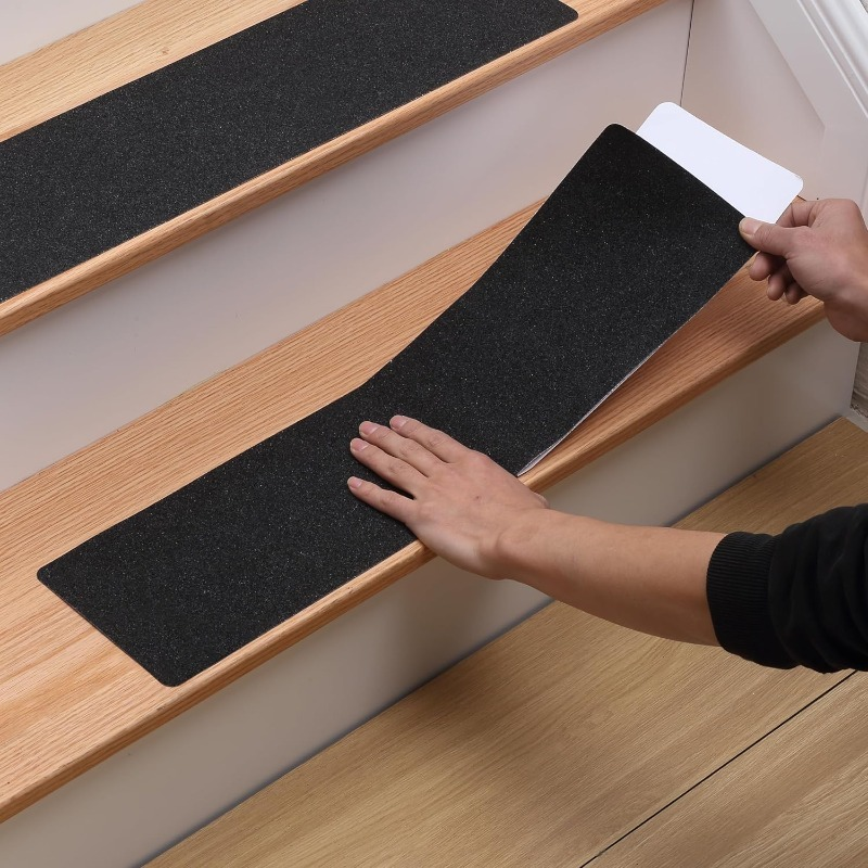 Rubber Stair Tread Strips 80 Grit Anti Slip Surface Pre Cut Design 6 Pack Indoor Outdoor