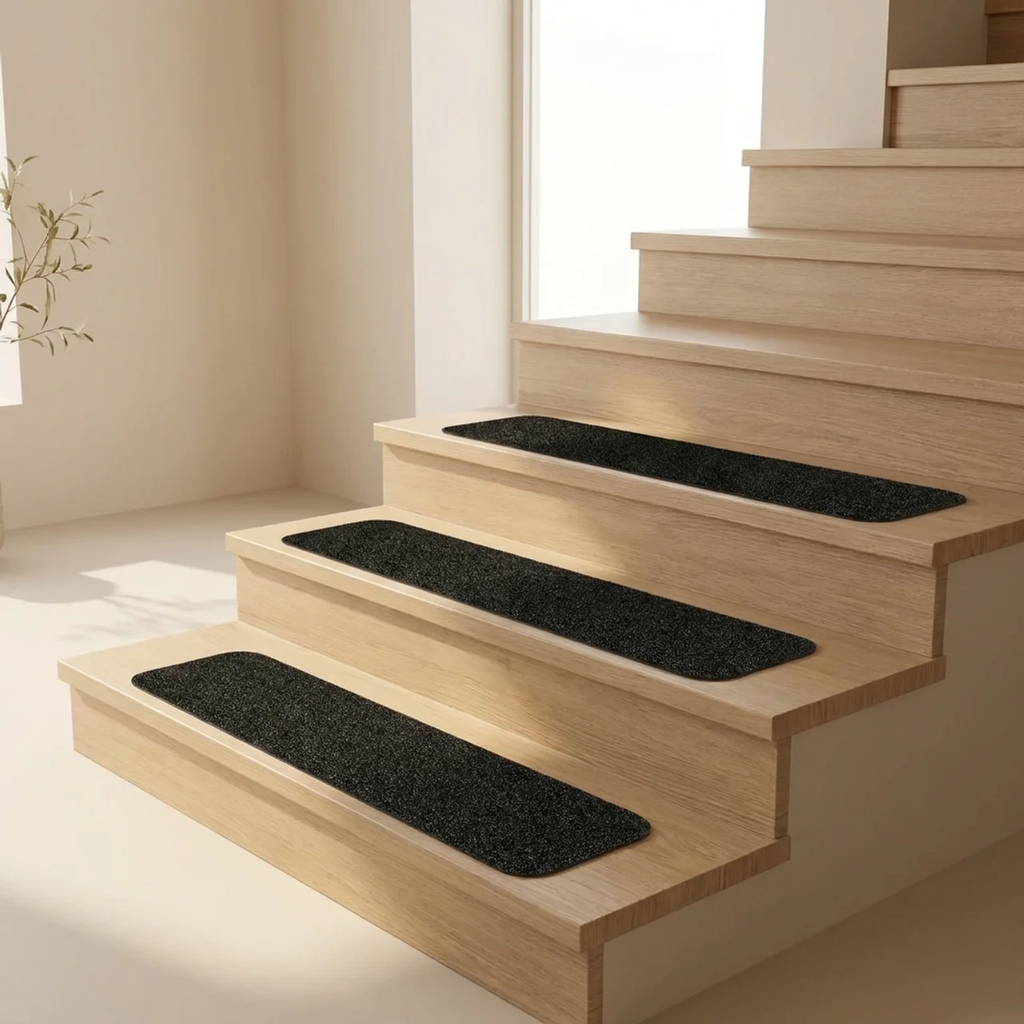 Rubber Stair Tread Strips 80 Grit Anti Slip Surface Pre Cut Design 6 Pack Indoor Outdoor