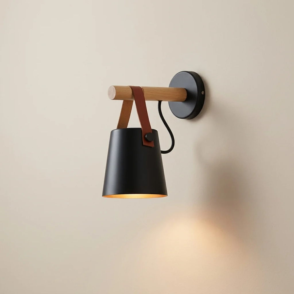 Wall Light Nordic Wooden Base Plug In Indoor Black White