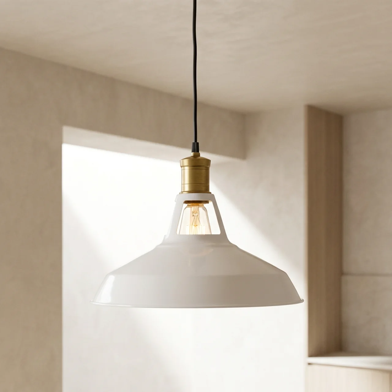 Pendant Light Steel Iron Shade E27 LED Compatible White Black Lighting