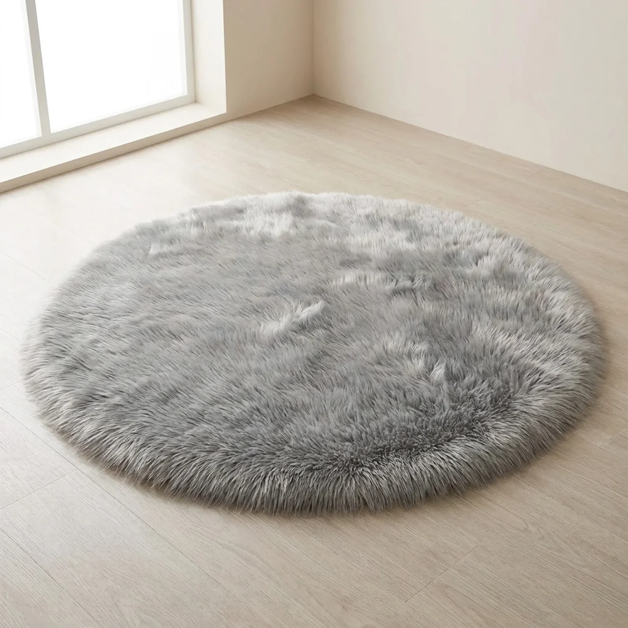 Round Plush Carpet Soft Polyester Fiber Nordic Style Machine Washable