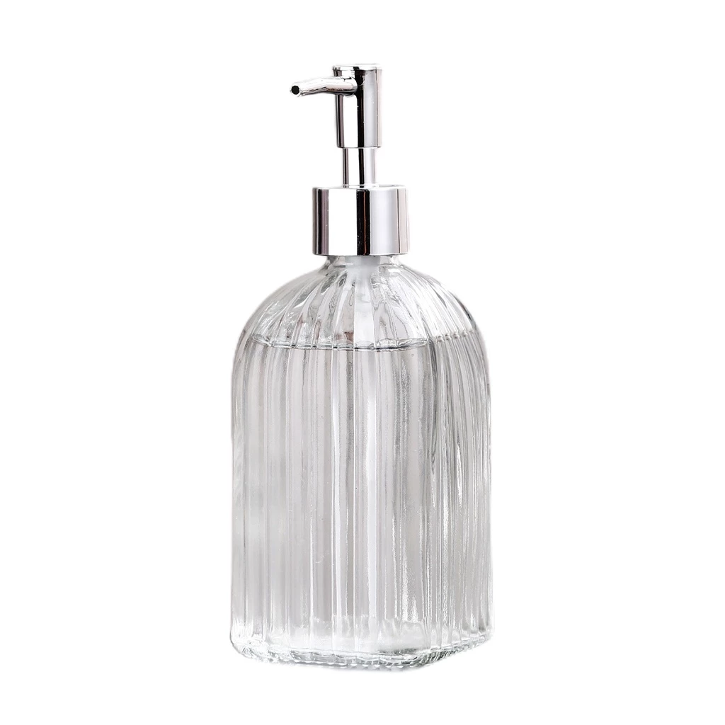 Liquid Soap Dispenser Clear Glass 400ml Chrome Finish Refillable