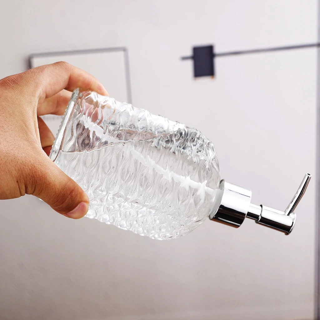 Liquid Soap Dispenser Clear Glass 400ml Chrome Finish Refillable