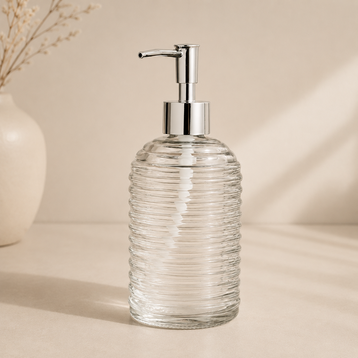 Liquid Soap Dispenser Clear Glass 400ml Chrome Finish Refillable
