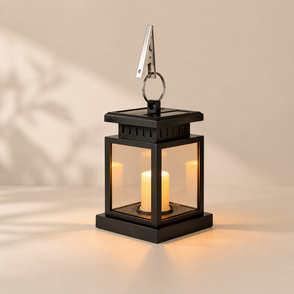 Solar LED Hanging Lantern Vintage Candle Effect IP65 Waterproof Outdoor Garden Light