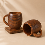 Hand-Carved Natural Wood Mug Ergonomic Handle Grain Texture