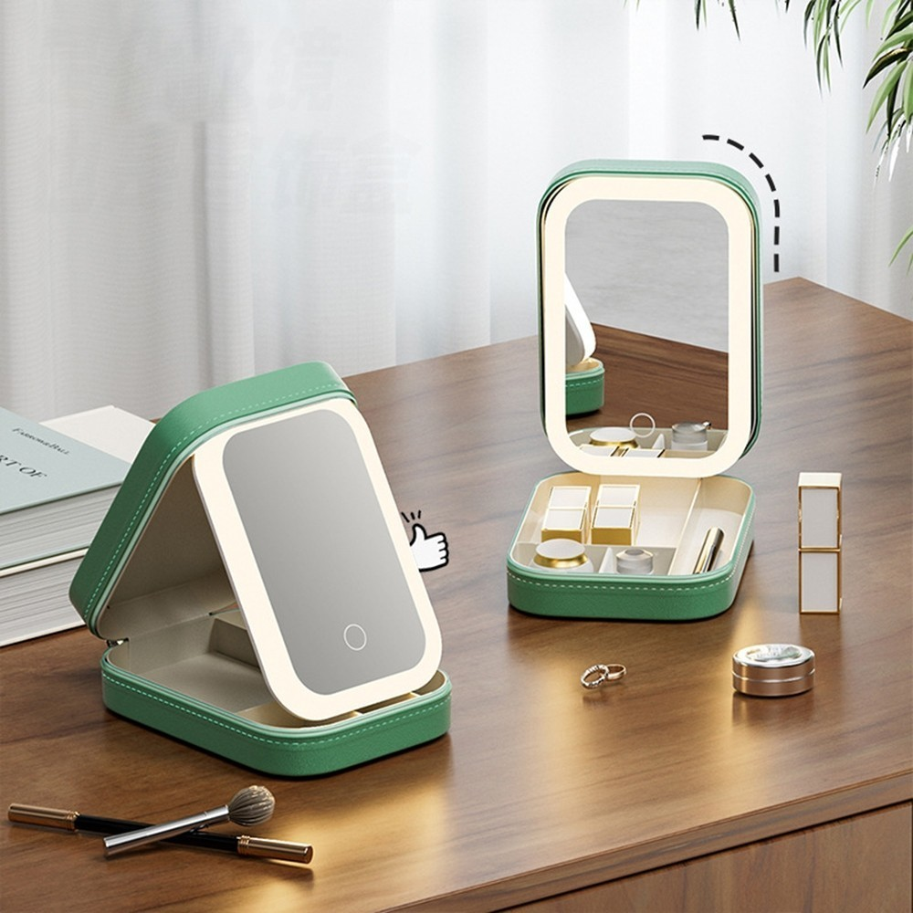LED Mirror Cosmetic Case Portable Makeup Organizer with Adjustable LED Light