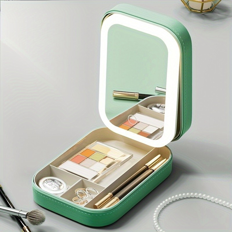 LED Mirror Cosmetic Case Portable Makeup Organizer with Adjustable LED Light