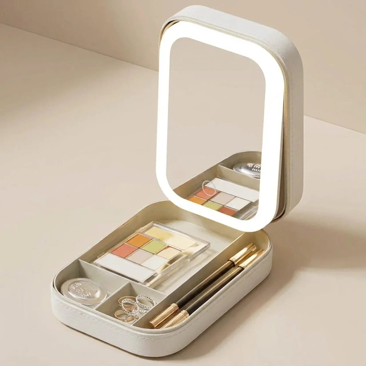 LED Mirror Cosmetic Case Portable Makeup Organizer with Adjustable LED Light