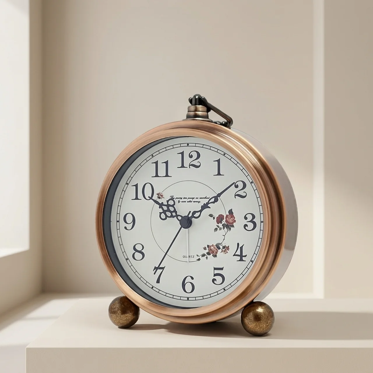 Retro Alarm Clock Galvanized Metal Analog Display Decorative Table Clock