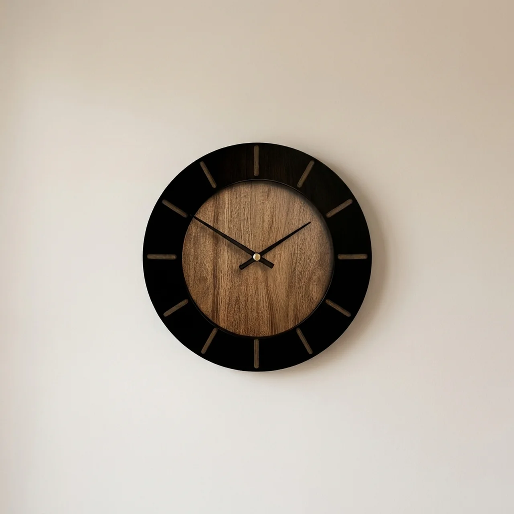 Wooden Wall Clock Silent Movement Vintage Design