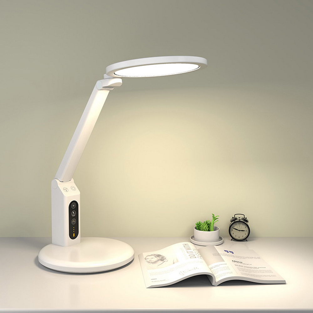 LED Desk Lamp with Digital Clock Touch Control Adjustable Brightness Plastic