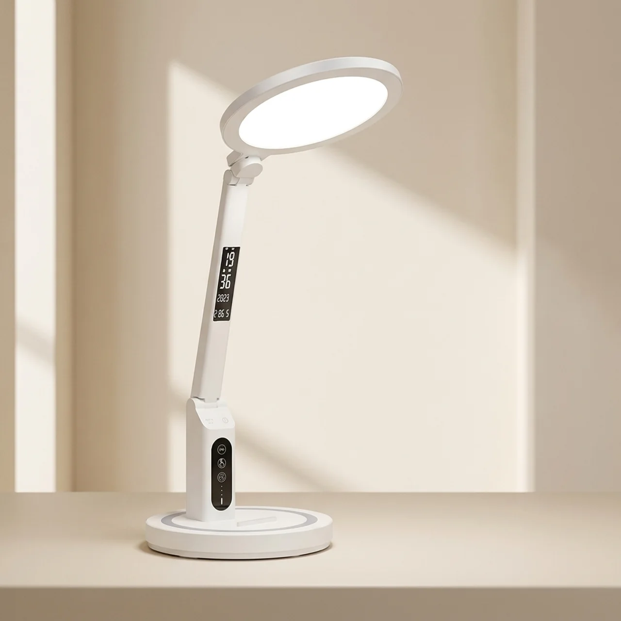LED Desk Lamp with Digital Clock Touch Control Adjustable Brightness Plastic