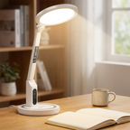 LED Desk Lamp with Digital Clock Touch Control Adjustable Brightness Plastic