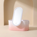 Makeup Storage Box with LED Light Mirror Portable Cosmetic Organizer
