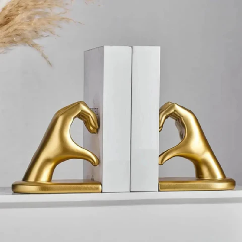 Decorative Resin Bookends Heart Forming Hand Sculpture Set
