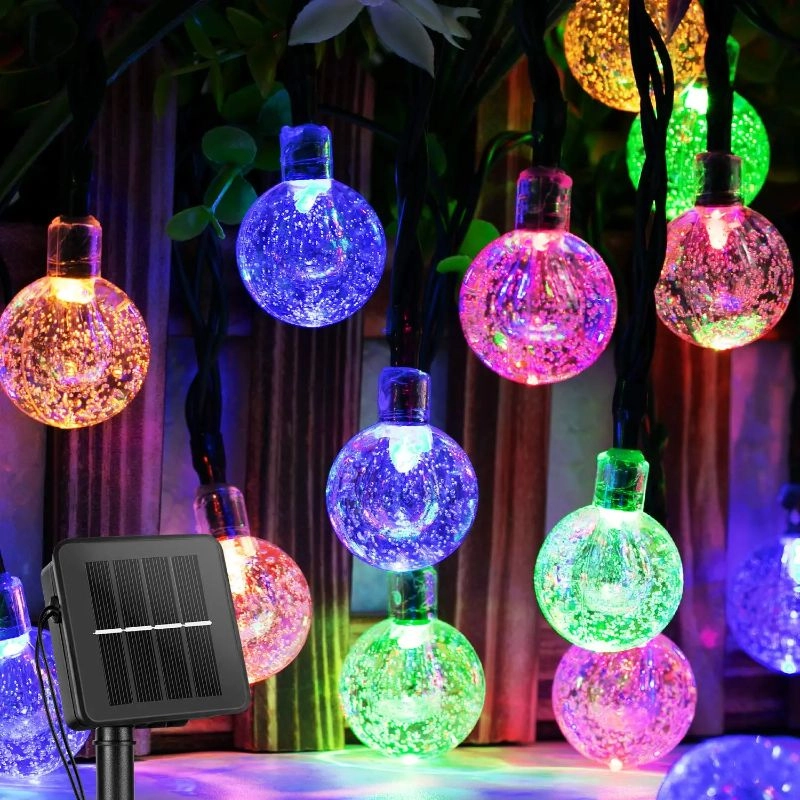 Solar String Lights Outdoor Crystal Globe Lights with LED and Lighting Modes