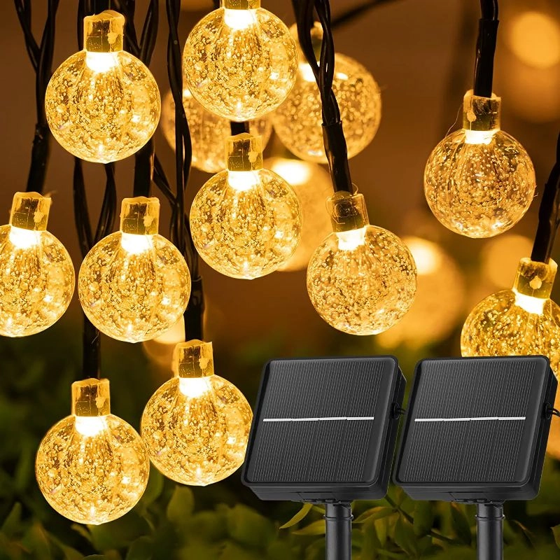 Solar String Lights Outdoor Crystal Globe Lights with LED and Lighting Modes