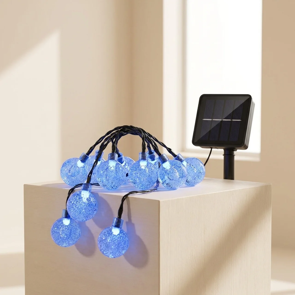 Solar String Lights Outdoor Crystal Globe Lights with LED and Lighting Modes