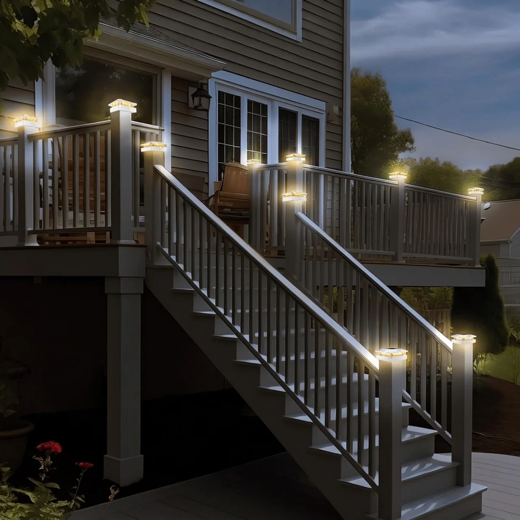 Solar Post Cap Lights Waterproof Outdoor Fence and Deck Auto On Off White Light