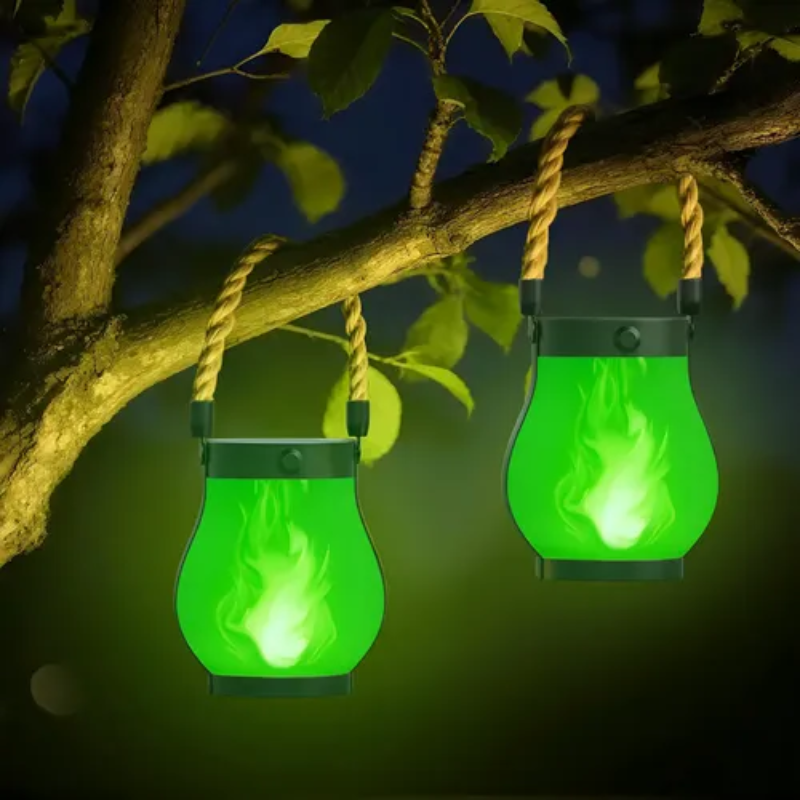 Outdoor Solar Flame Torch Lantern with Handle Flickering LED Garden Pathway Light