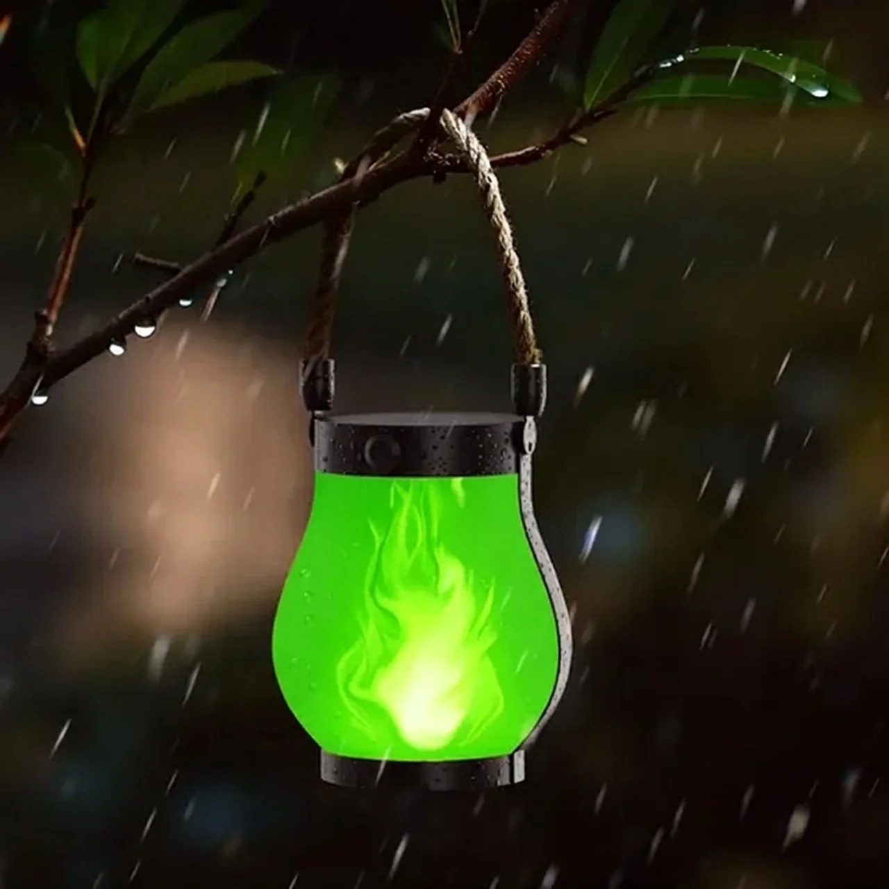 Outdoor Solar Flame Torch Lantern with Handle Flickering LED Garden Pathway Light