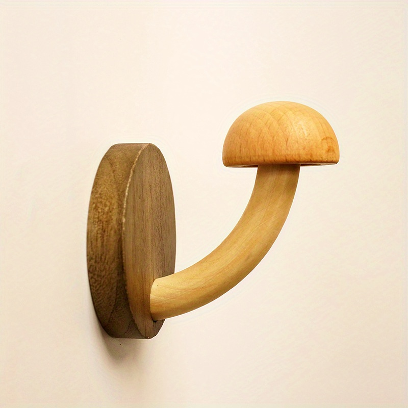 Mushroom Wall Hook Set, Solid Timber Coat and Towel Hooks, Handcrafted Wooden Design