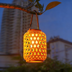 Solar Lantern Light Woven Rattan Style LED Solar Powered Garden Decor