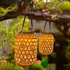 Solar Lantern Light Woven Rattan Style LED Solar Powered Garden Decor