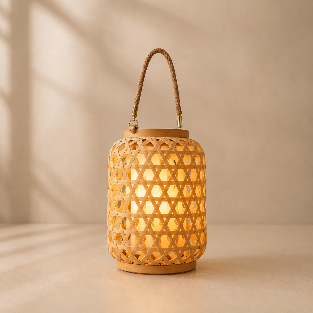 Solar Lantern Light Woven Rattan Style LED Solar Powered Garden Decor