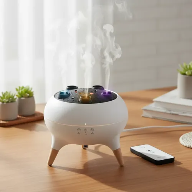 Indoor Humidifier & Essential Oil Diffuser with Jellyfish Mist Rings, Auto Shut-Off & Ambient Lighting