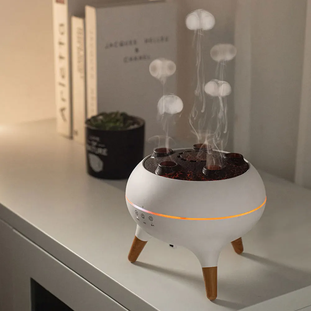 Indoor Humidifier & Essential Oil Diffuser with Jellyfish Mist Rings, Auto Shut-Off & Ambient Lighting