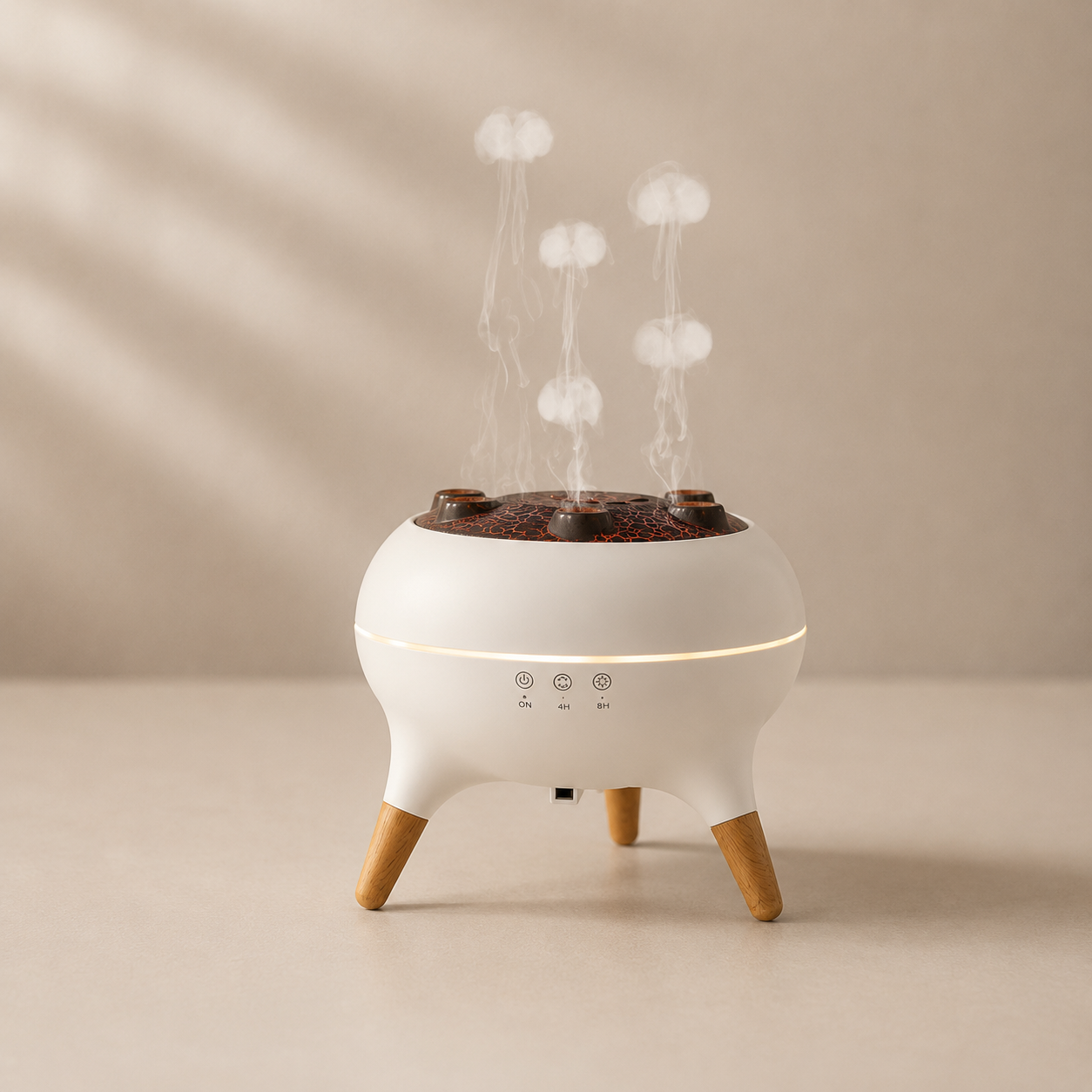 Indoor Humidifier & Essential Oil Diffuser with Jellyfish Mist Rings, Auto Shut-Off & Ambient Lighting