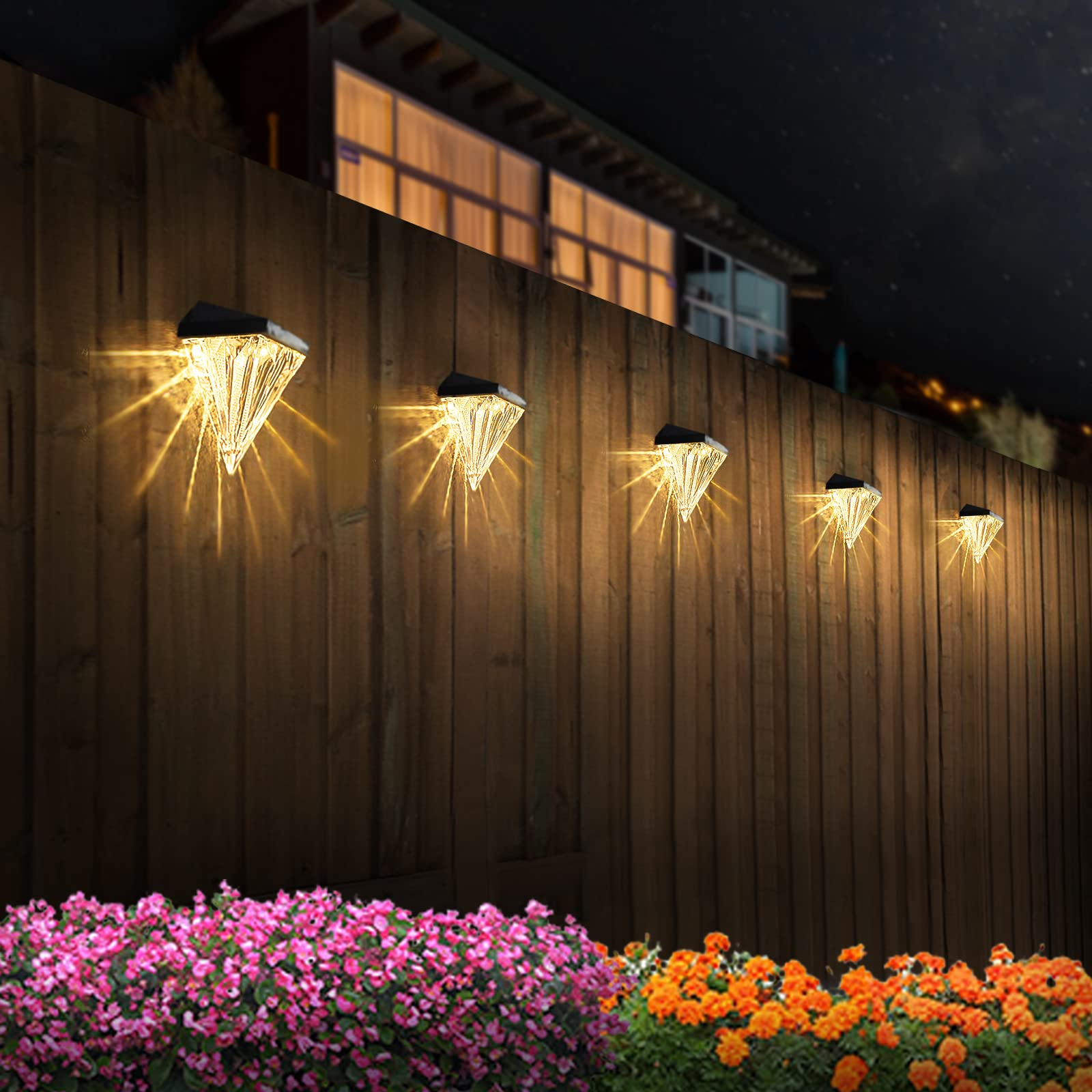 Solar Fence Lights Outdoor Waterproof Acrylic Diamond Design