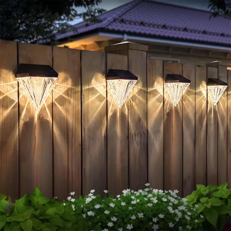 Solar Fence Lights Outdoor Waterproof Acrylic Diamond Design