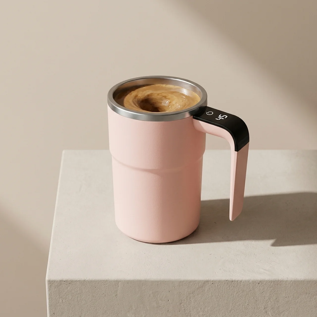 Smart Coffee Cup with Automatic Mixing and Digital Temperature Display