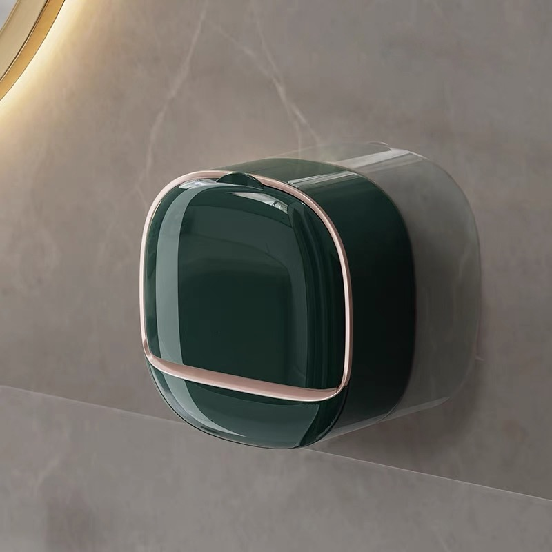 Wall Mounted Soap Dish with Draining Box Waterproof Bathroom Organizer