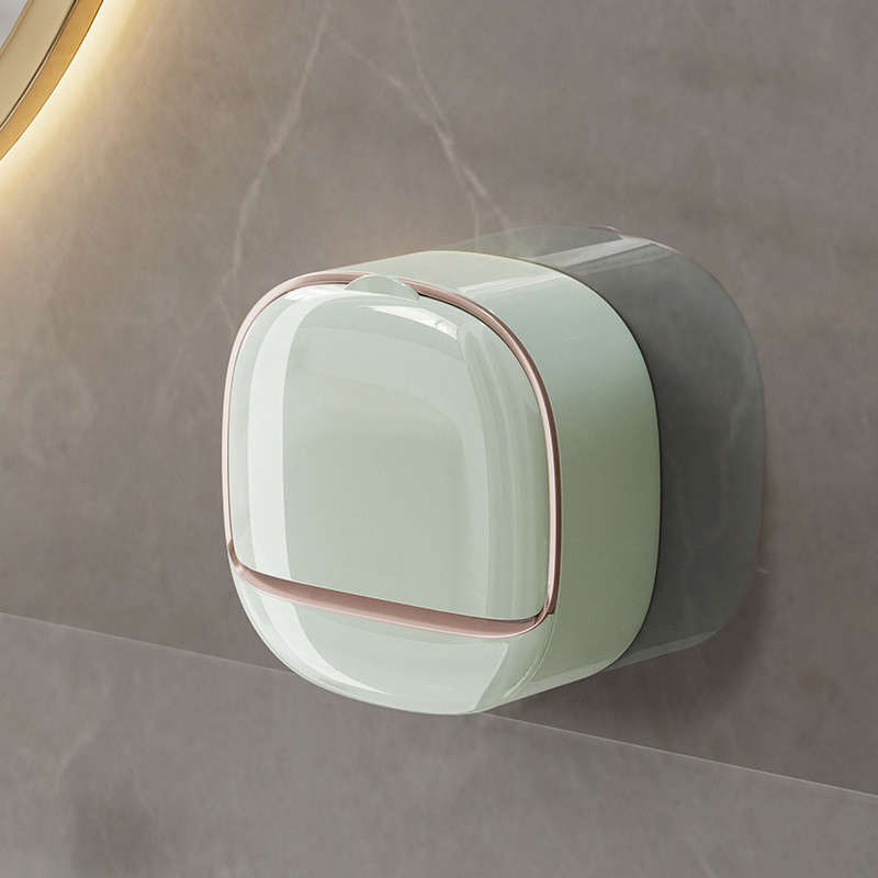 Wall Mounted Soap Dish with Draining Box Waterproof Bathroom Organizer