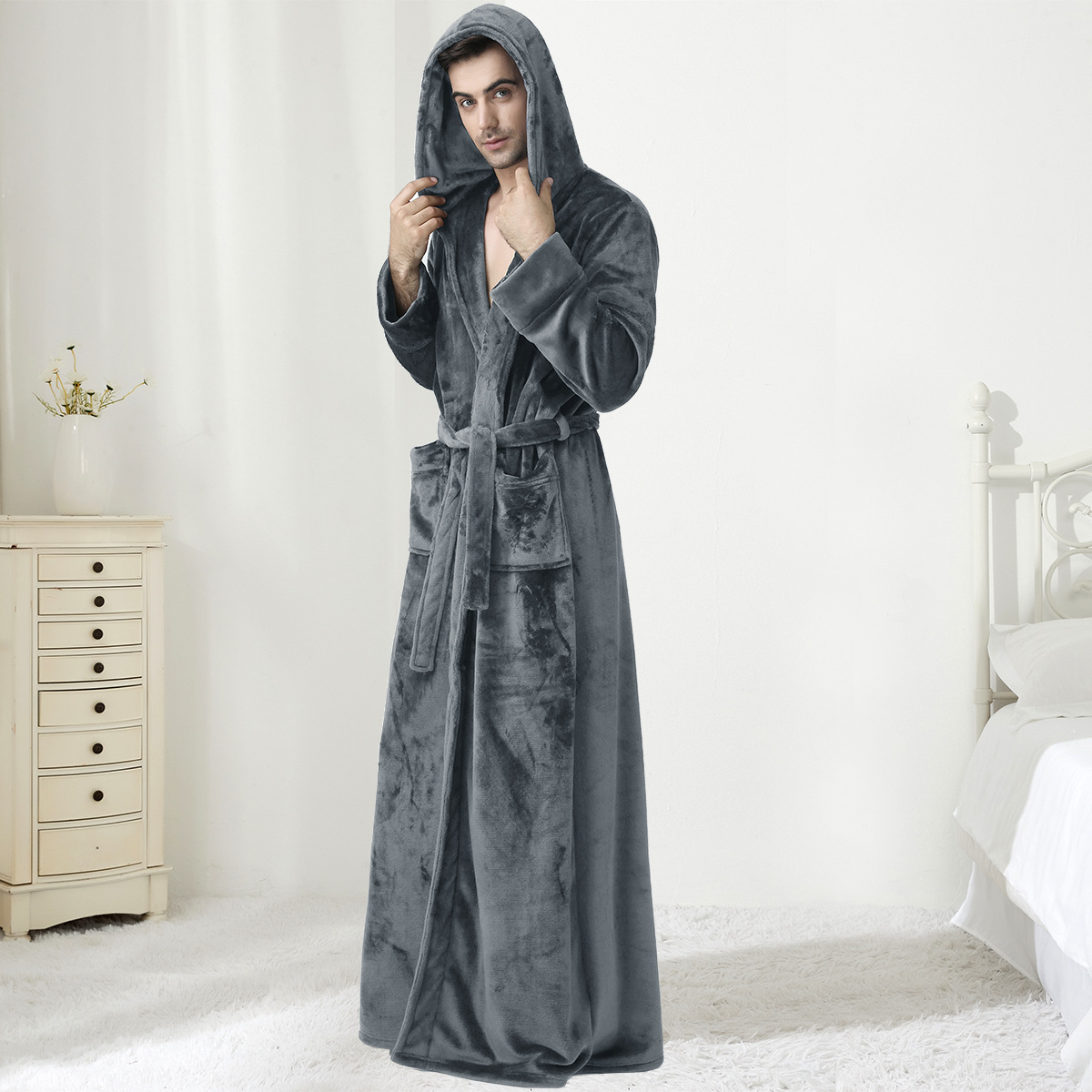 Men's Hooded Bathrobe – Soft Plush Robe for Warmth, Comfort & Relaxation