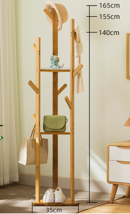 WoodBalance: Freestanding Coat Rack – Elegant Bamboo Frame with Rotating Function, Compact & Decorative for Hallway & Living Room
